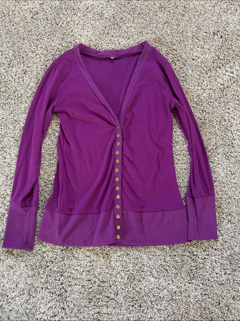 Purple Button-Front Women's Long Sleeve Top